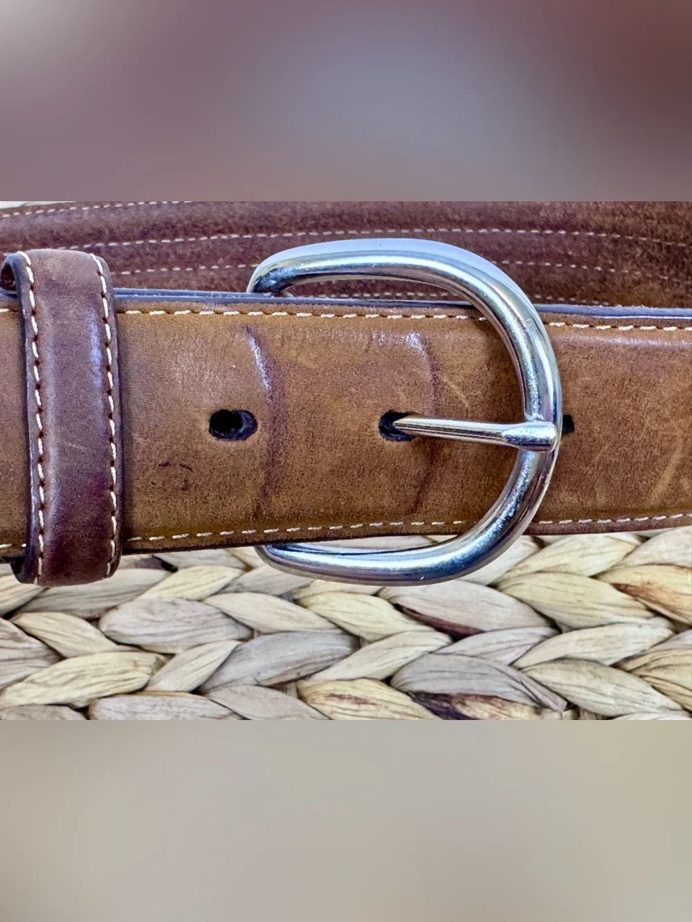 Silver Creek Men's Leather Western Belt Size 34 Southwestern Woven Brown